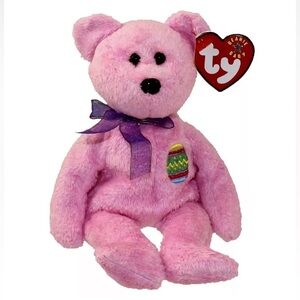 EGGS pink Bear, TY Beanie Babies, Easter Egg emblem, Authentic, Y2K, 2000